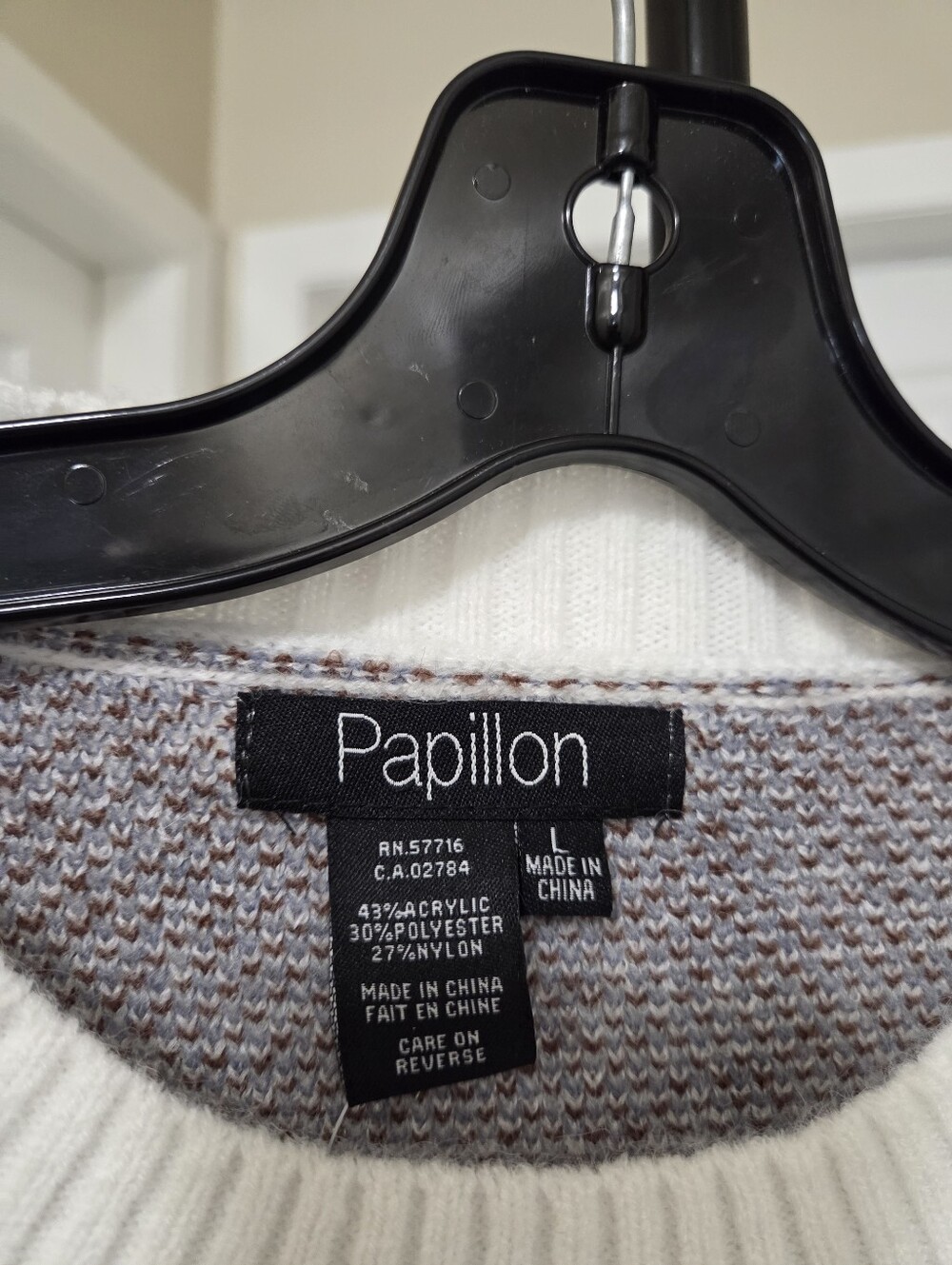 NWT Papillon Blanc Gray Blue Brown Colorblock Crewneck Knit Sweater Cozy Chic - Picture 6 of 8